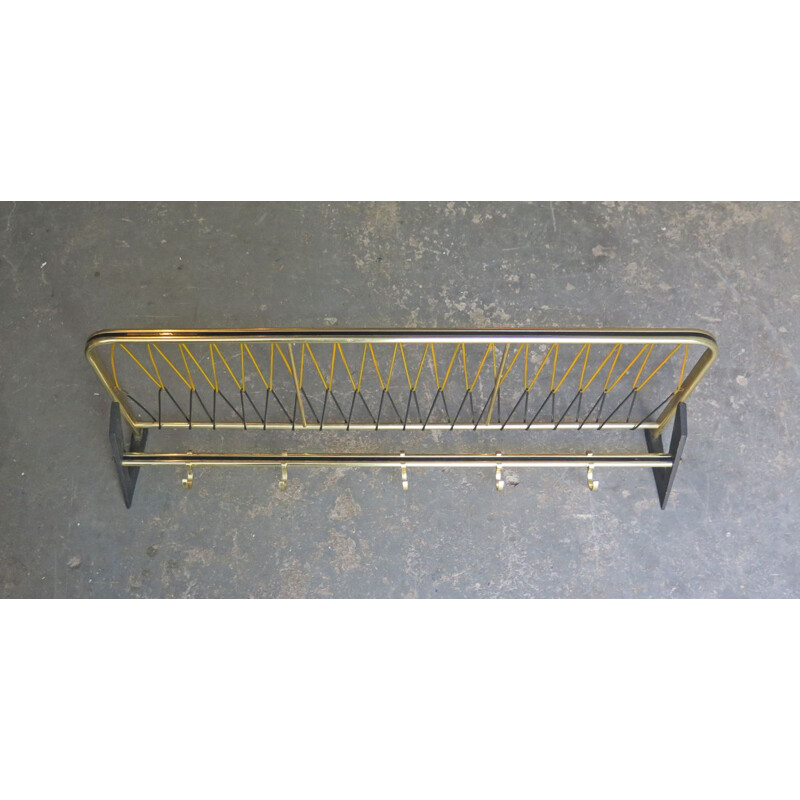 Vintage coat rack with shelf golden and black, 1950s