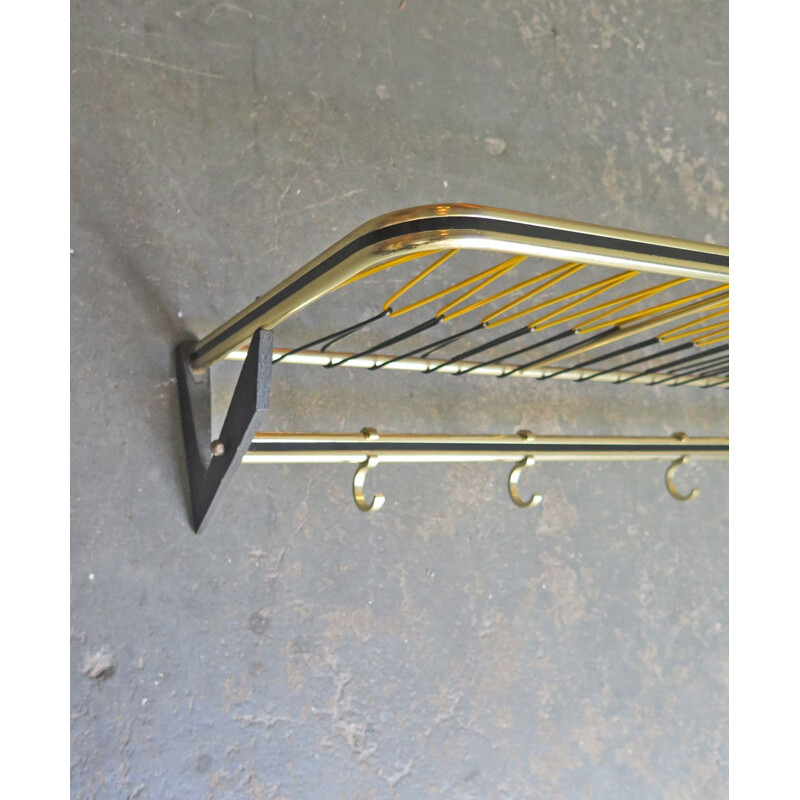 Vintage coat rack with shelf golden and black, 1950s