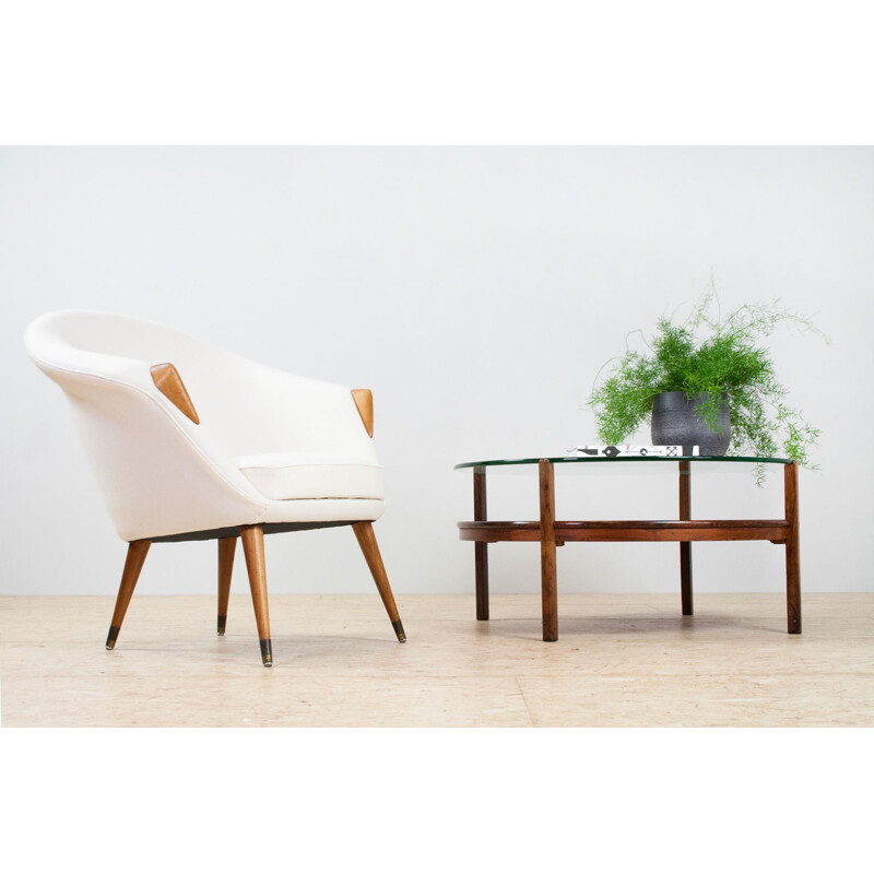 Fauteuil vintage en orme blanc cassé, Nanna Ditzel scandinave des années 1950