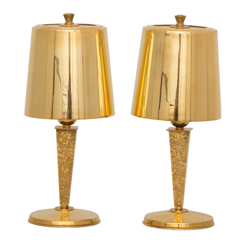 Par de candeeiros de mesa de bronze dourado vintage da Genet et Michon, França 1930