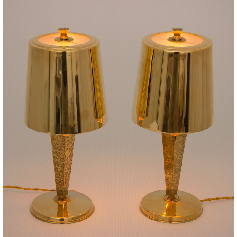 Pair of vintage gilt bronze table lamps by Genet and Michon, France 1930