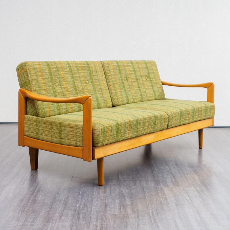 Vintage 2-seater sofa in extensible solid wood,1960