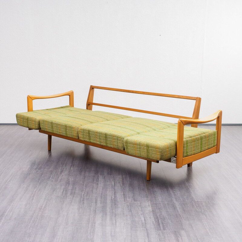Vintage 2-seater sofa in extensible solid wood,1960