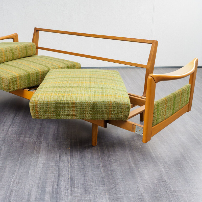 Canapé 2 places vintage en bois massif extensible,1960