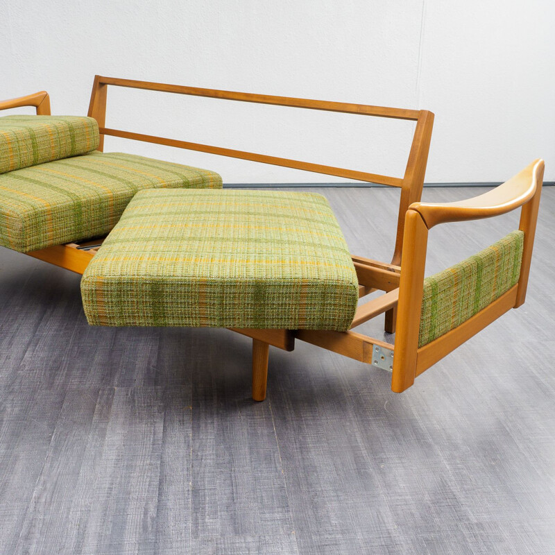 Vintage 2-seater sofa in extensible solid wood,1960
