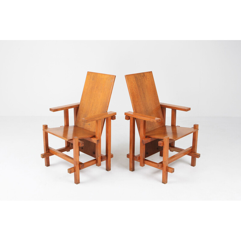 2 fauteuils modernistes vintage par Gerrit Rietveld, 1918