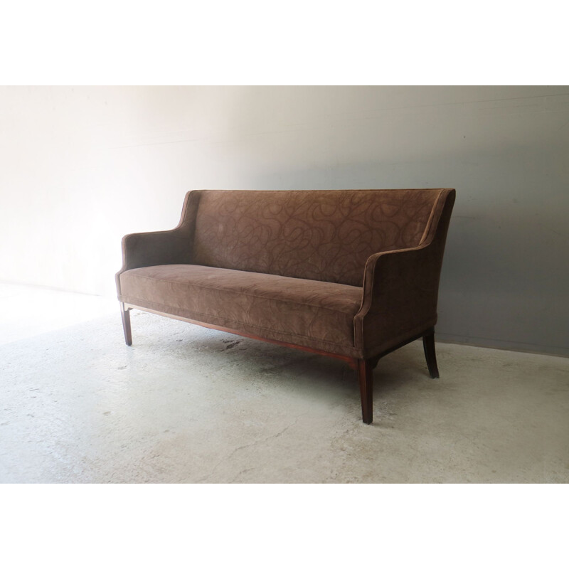 Vintage 3 seater sofa in brown velvet,Denmark,1960