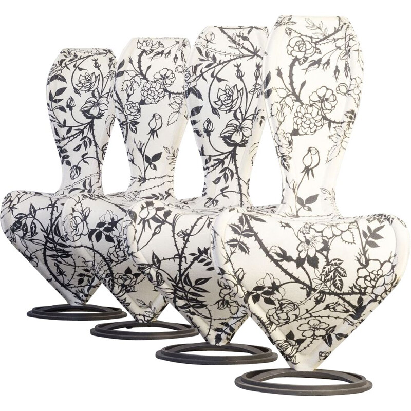 Set of 4 vintage S chairs limited edition Wild Roses by Tom Dixon for Cappellini 