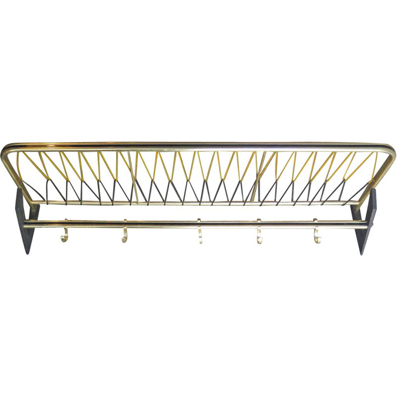 Vintage coat rack with shelf golden and black, 1950s