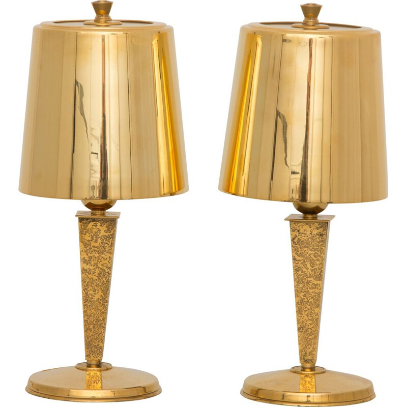 Coppia di lampade da tavolo vintage in bronzo dorato di Genet et Michon, Francia 1930