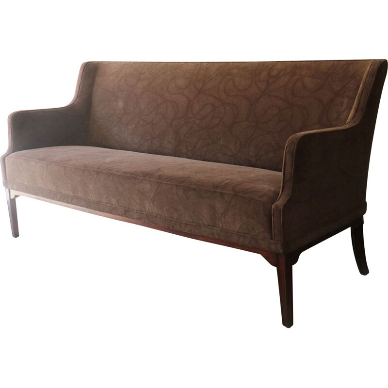 Vintage 3 seater sofa in brown velvet,Denmark,1960