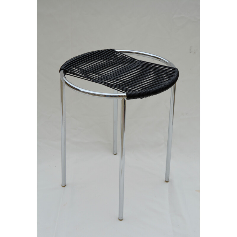 Set of 2 black and white scoubidou and metal stools - 1960s 