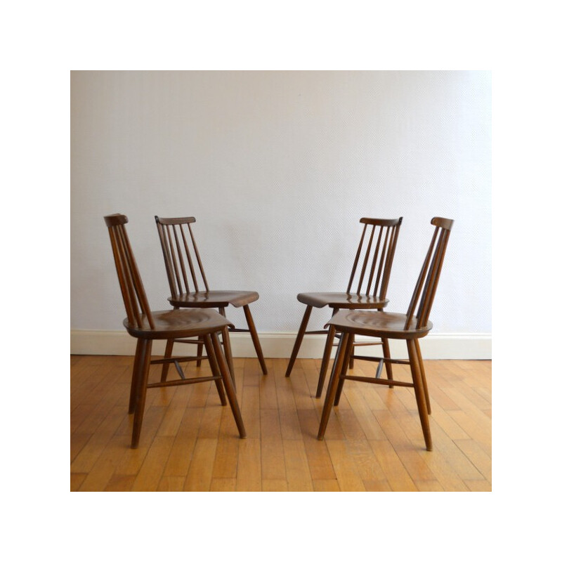 Set of Fanett dining chairs in wood, Illmari TAPIOVAARA - 1950s