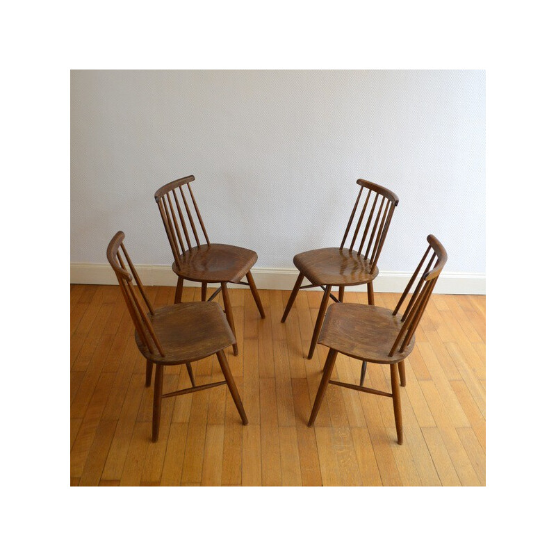 Set of Fanett dining chairs in wood, Illmari TAPIOVAARA - 1950s