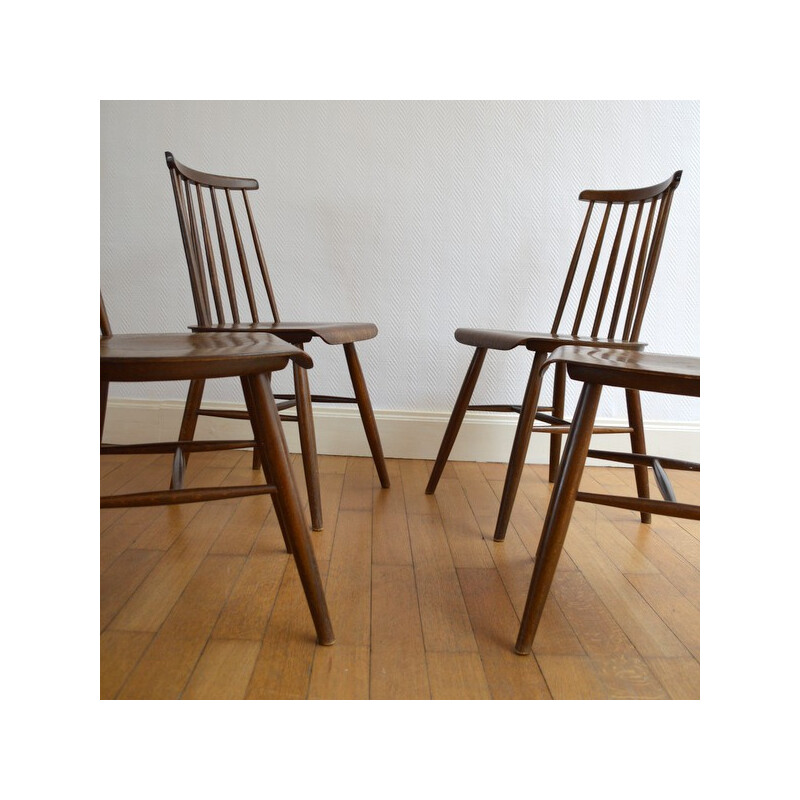 Set of Fanett dining chairs in wood, Illmari TAPIOVAARA - 1950s