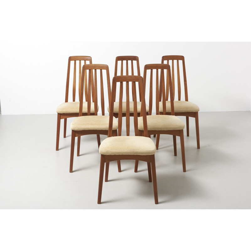 Ensemble de 6 chaises vintage en teck et velours Eva par Niels Koefoed, 1960