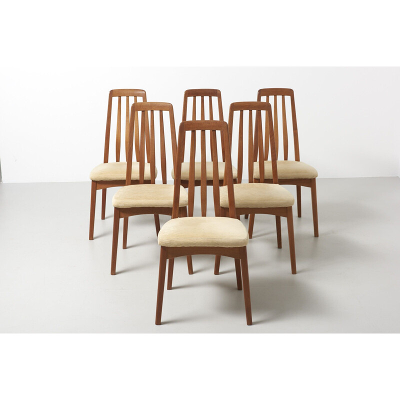 Set of 6 vintage teak and velvet Eva chairs by Niels Koefoed, 1960