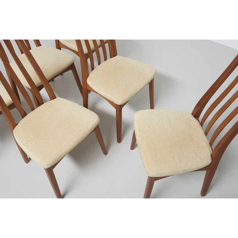 Set van 6 vintage Eva stoelen van Niels Koefoed, teak en fluweel, 1960