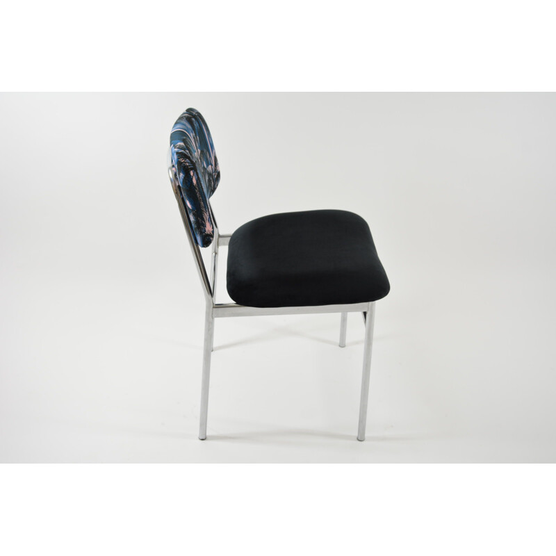 Chaise vintage allemande en velours noir et chrome 1980