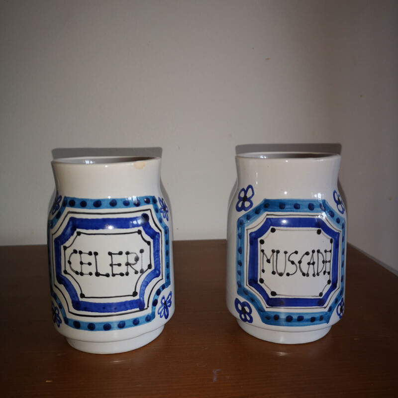 Set of 2 vintage spice pots by Capron in white ceramic 1960