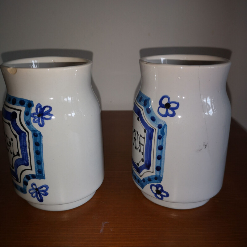 Set of 2 vintage spice pots by Capron in white ceramic 1960
