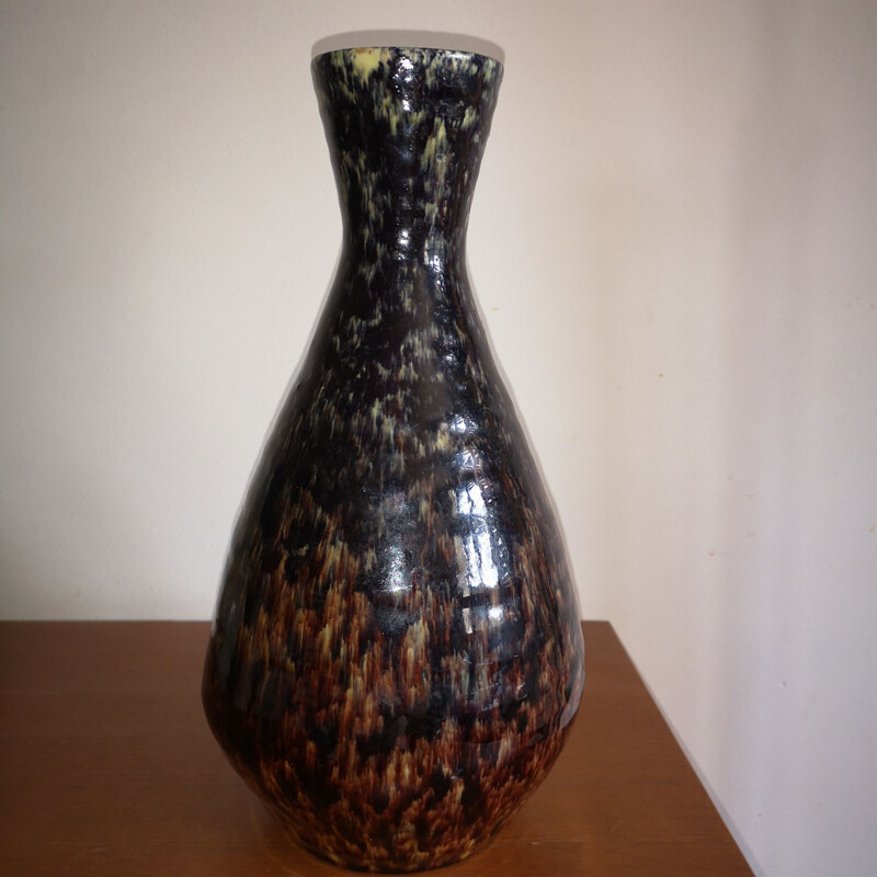 Vintage ceramic vase of Accolay in black ceramic 1960