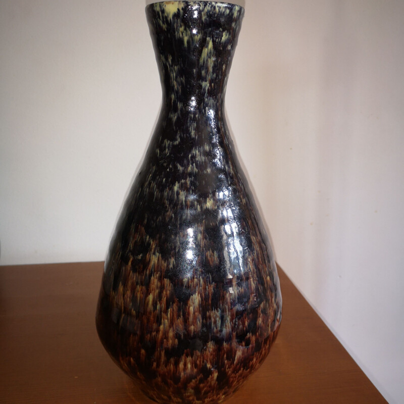 Vintage ceramic vase of Accolay in black ceramic 1960