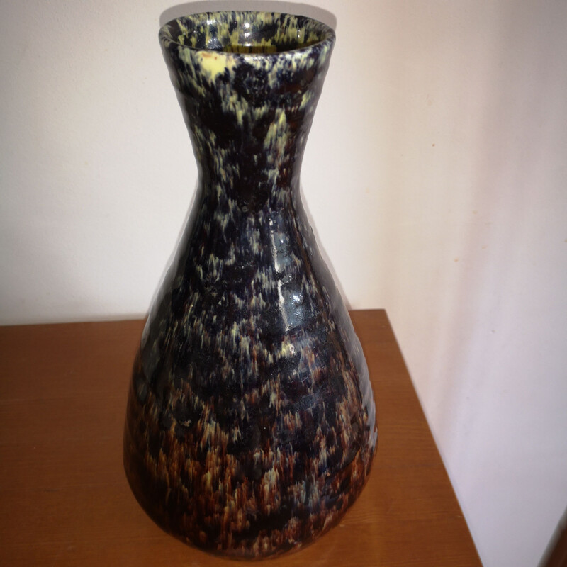 Vintage ceramic vase of Accolay in black ceramic 1960