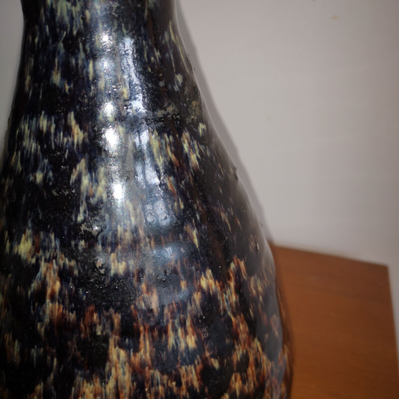 Vase vintage en céramique d'Accolay de couleur noire 1960