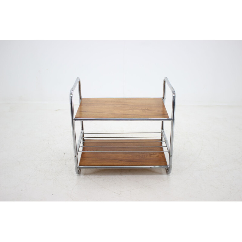 Vintage serving bar table in chrome plated and wood 1930s
