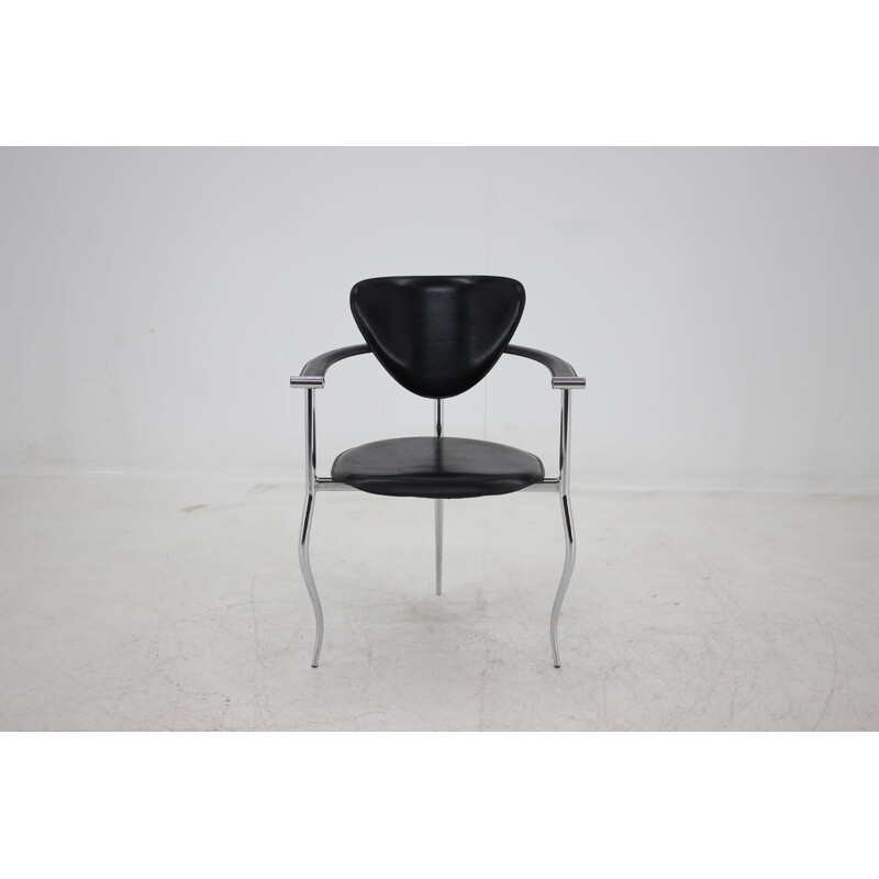 Vintage italian armchair by Arrben in black leather and iron 1960s