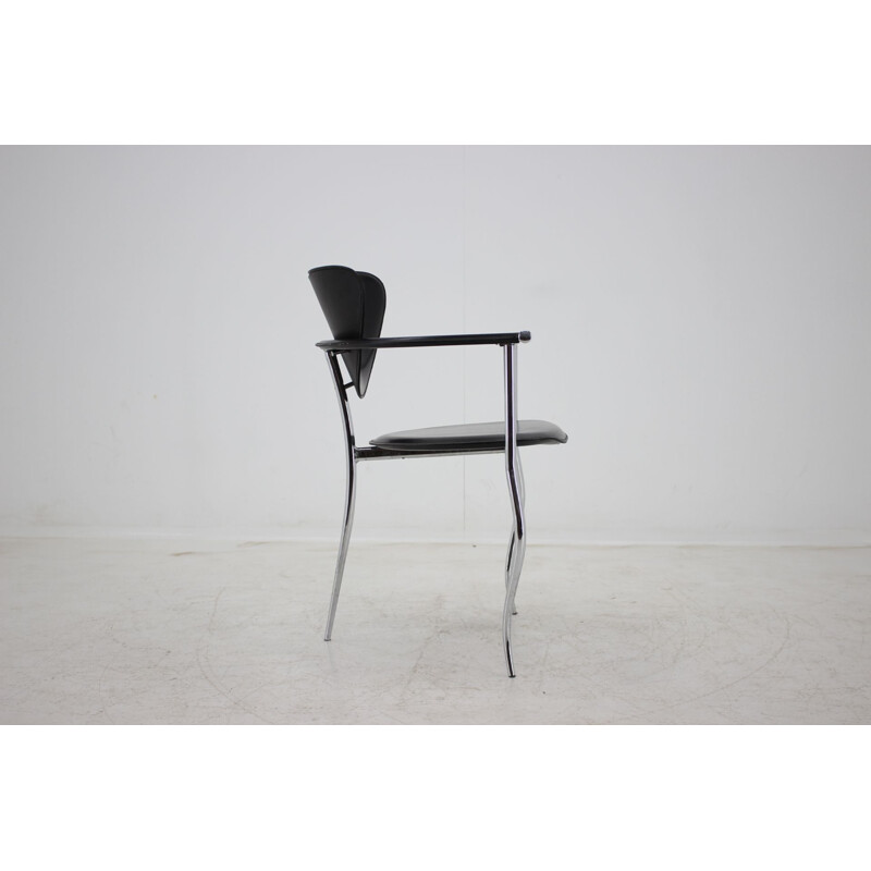 Vintage italian armchair by Arrben in black leather and iron 1960s