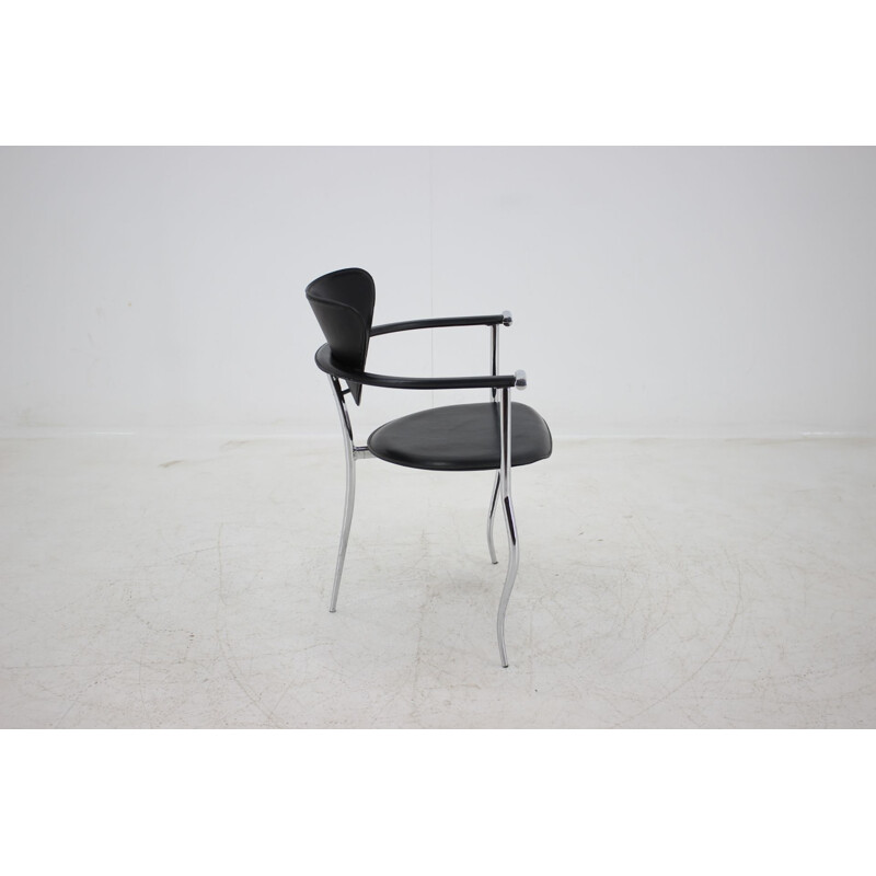 Vintage italian armchair by Arrben in black leather and iron 1960s