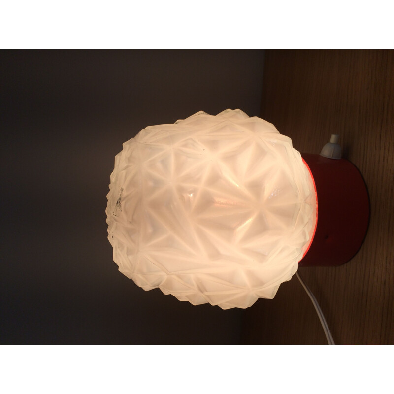 Lampe vintage pour Disderot en opaline et métal orange 1960