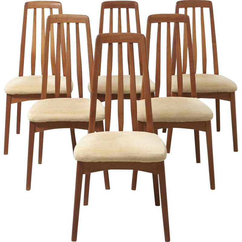 Set van 6 vintage Eva stoelen van Niels Koefoed, teak en fluweel, 1960