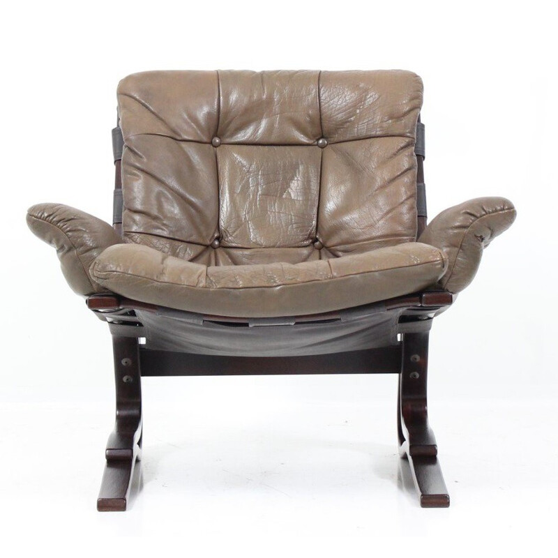 Leather cushion armchair in leather and wood Westnofa, Ingmar RELLING - 1970s