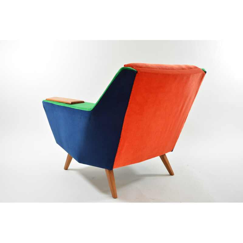 German vintage armchair in blue green and orange velvet 1970