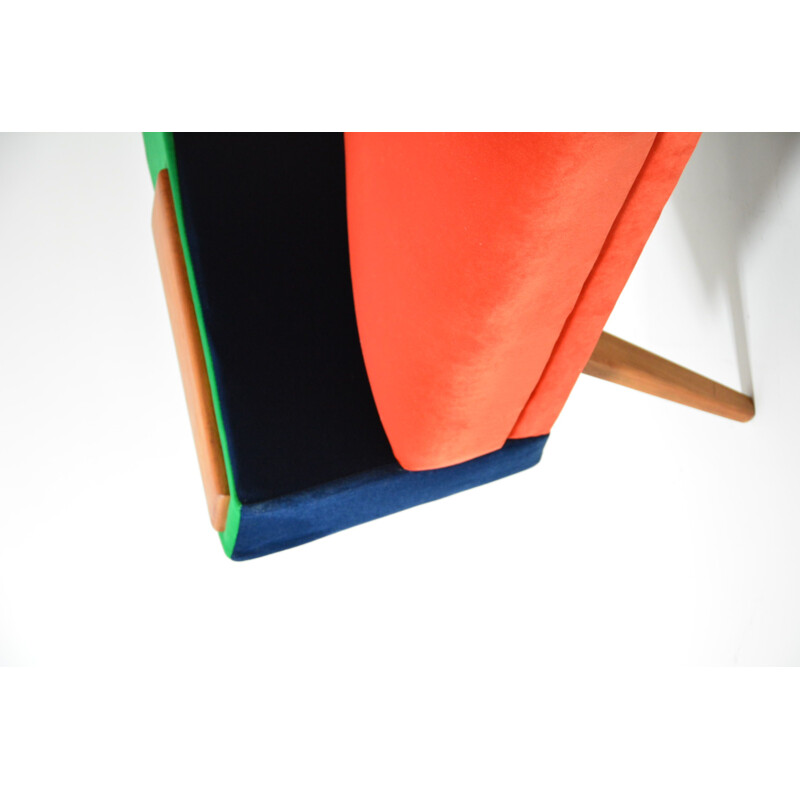 German vintage armchair in blue green and orange velvet 1970