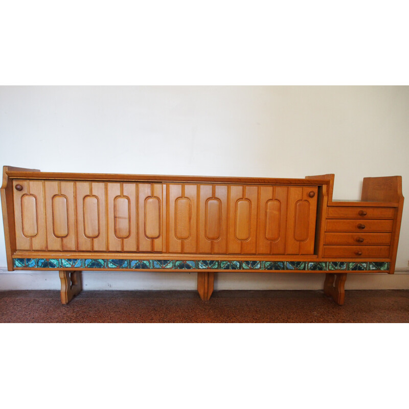 Vintage sideboard for Votre Maison in blond oak and ceramic 1970