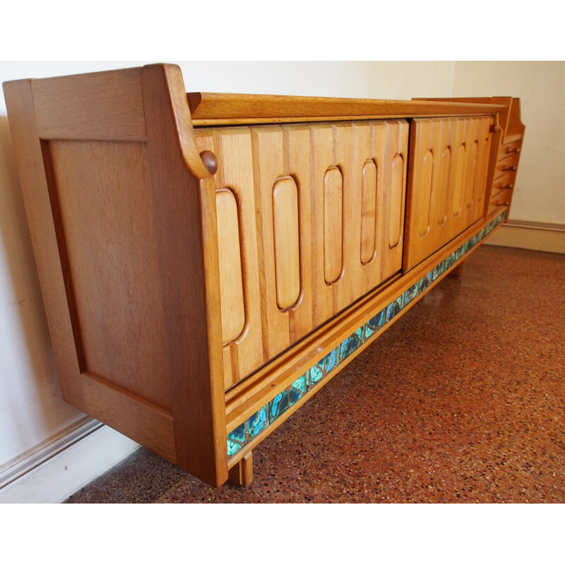 Vintage sideboard for Votre Maison in blond oak and ceramic 1970