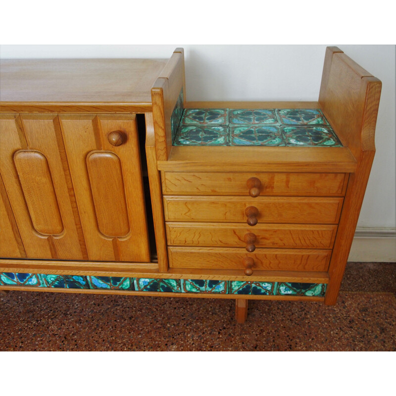 Vintage sideboard for Votre Maison in blond oak and ceramic 1970