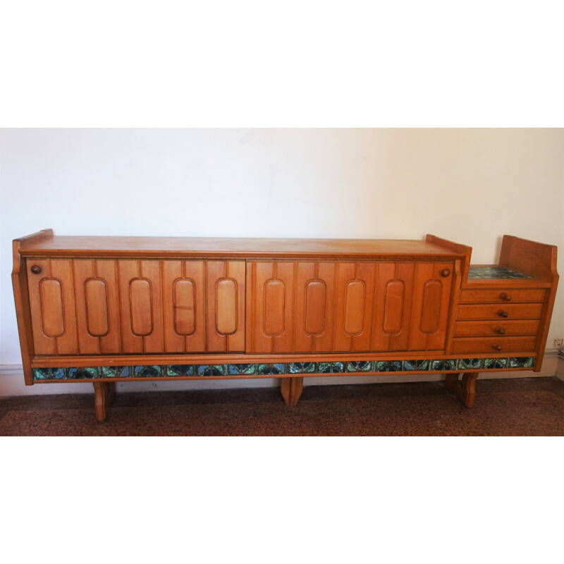 Vintage sideboard for Votre Maison in blond oak and ceramic 1970