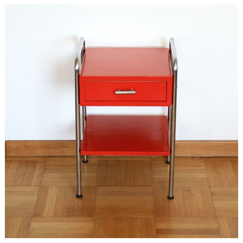 Vintage bedside table red Czechoslovakia 1950s