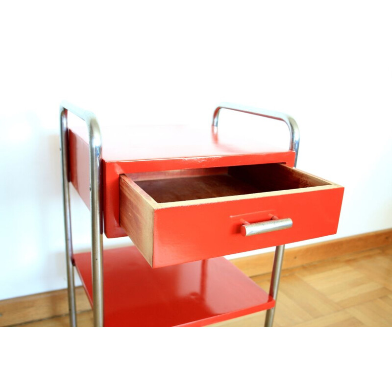 Vintage bedside table red Czechoslovakia 1950s