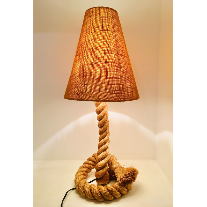 Large vintage table lamp in rope by Audoux and Minet 