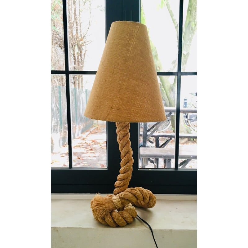 Large vintage table lamp in rope by Audoux and Minet 