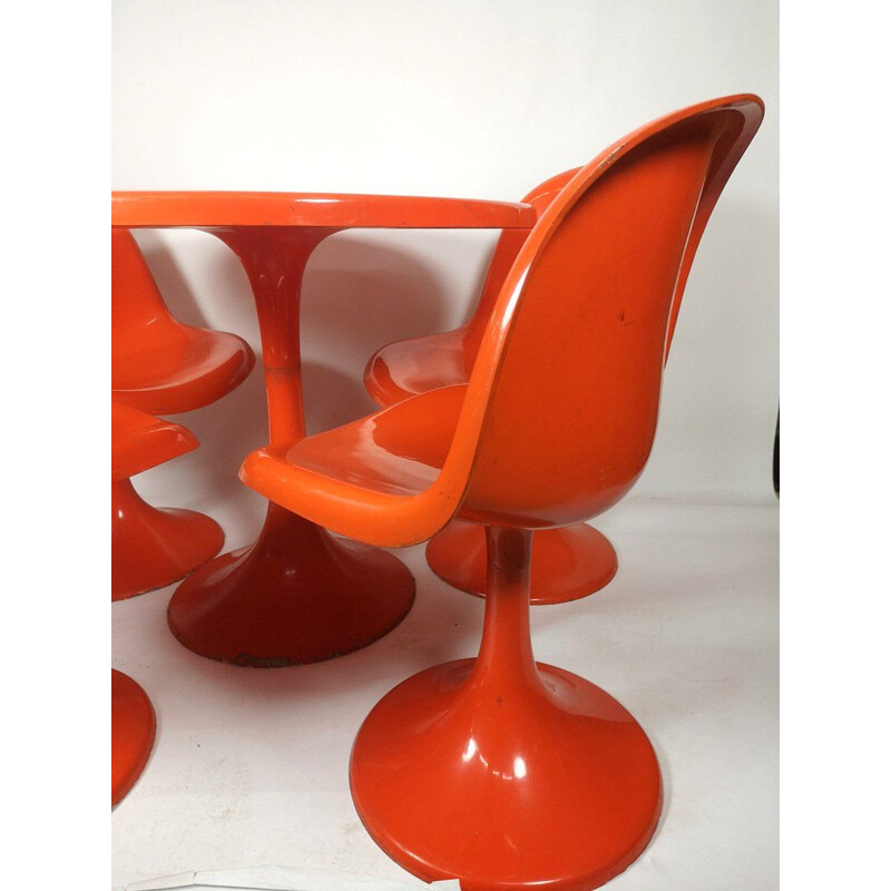 Vintage garden set Tulip table with 4 chairs orange 1960s