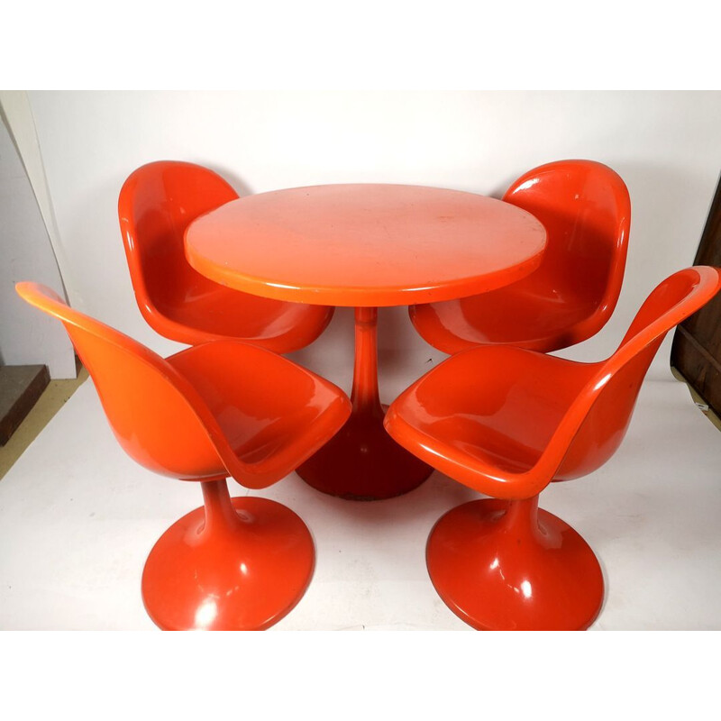 Vintage garden set Tulip table with 4 chairs orange 1960s
