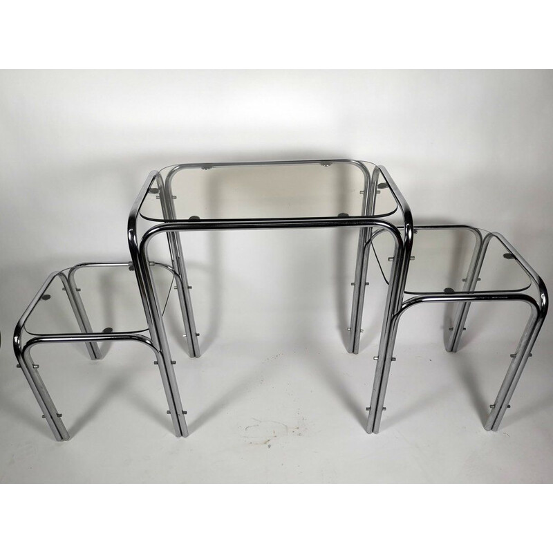 Vintage tubular console with glass top