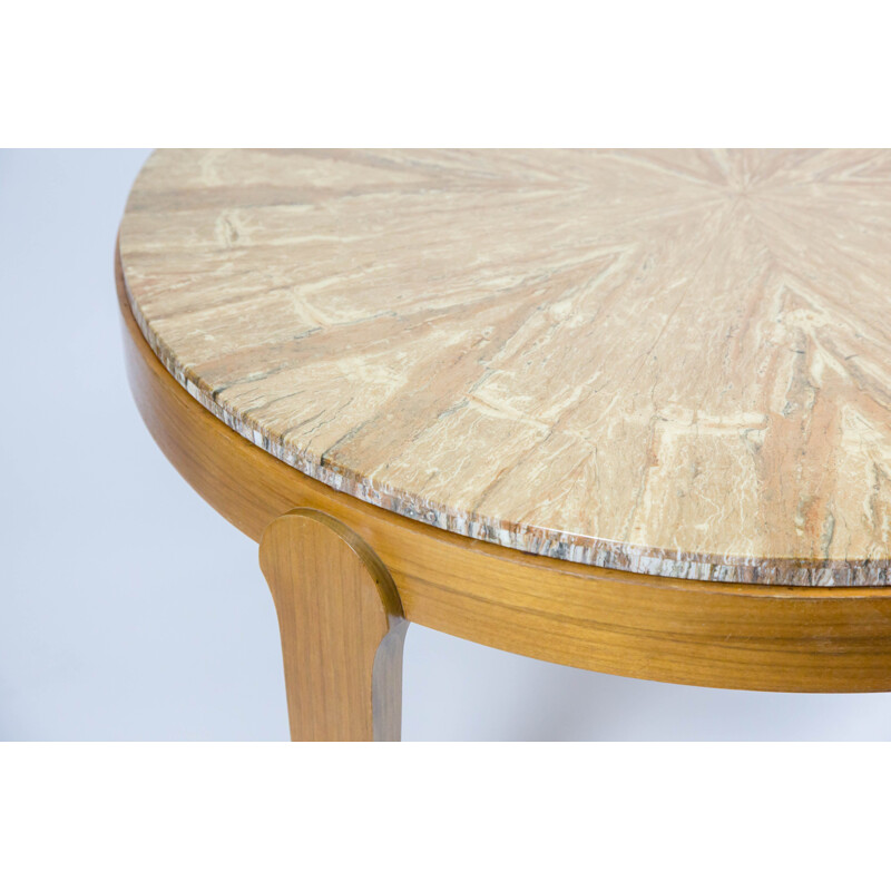 Vintage round coffee table with stone top